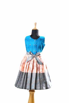 Blue plain zari work banarasi grape climber baby pattu pavadai frocks for kids 2