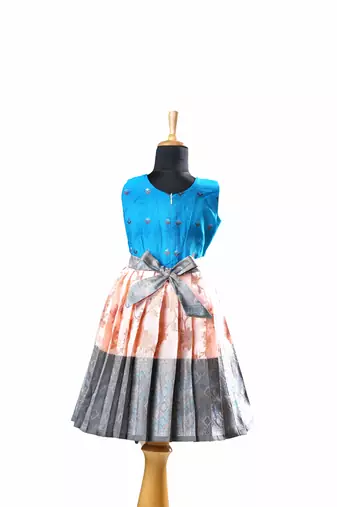 Blue plain zari work banarasi grape climber baby pattu pavadai frocks for kids