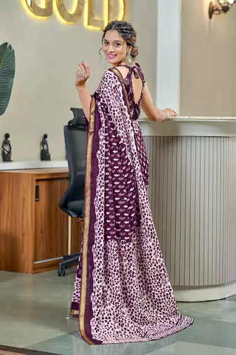 wine mul cotton bagru block print saree with unstitched blouse
