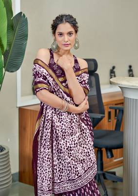 wine mul cotton bagru block print saree with unstitched blouse 3