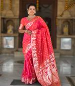 Pink Banarasi silk blend saree with zari weaving Meenakari design
