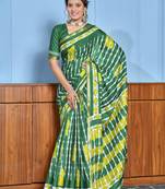 Green modal mulcotton bagru block print saree with unstitched blouse piece