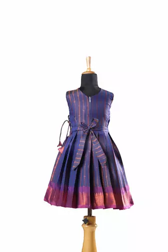 Purple plain zari work banarasi copper rail baby frock for kids