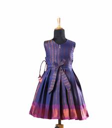 Purple plain zari work banarasi copper rail baby frock for kids
