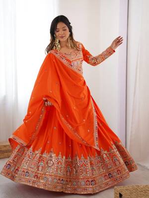 Orange coding dori with sequin embroidery silk lehenga choli 1