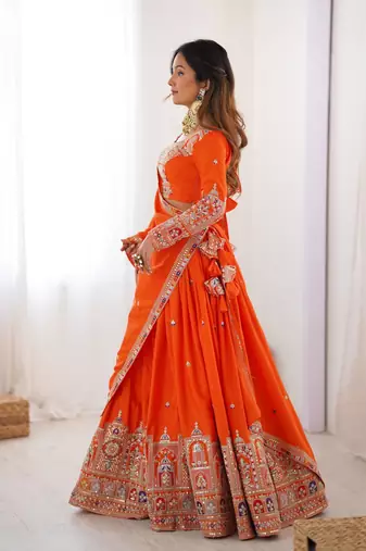 Orange coding dori with sequin embroidery silk lehenga choli