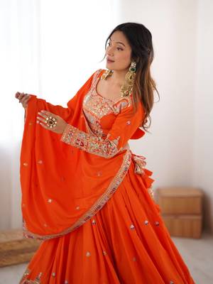 Orange coding dori with sequin embroidery silk lehenga choli 5