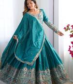 Teal Green coding dori with sequin embroidery silk lehenga choli