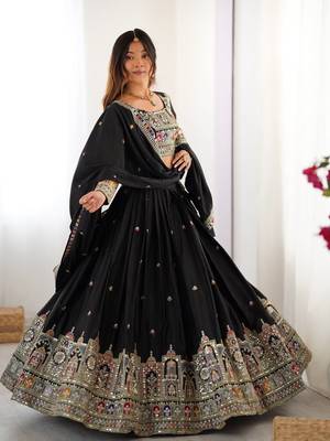 Black Coding Dori With sequin Embroidery Silk Lehenga Choli 1