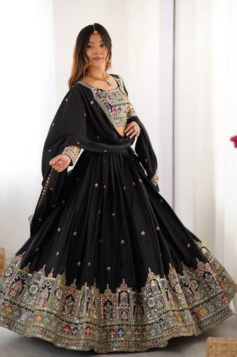 Black Coding Dori With sequin Embroidery Silk Lehenga Choli