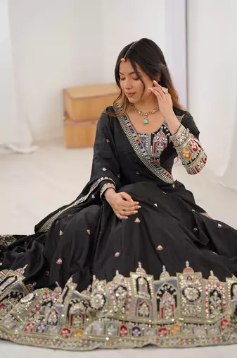 Black Coding Dori With sequin Embroidery Silk Lehenga Choli
