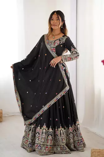 Black Coding Dori With sequin Embroidery Silk Lehenga Choli