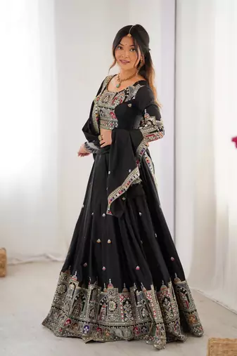 Black Coding Dori With sequin Embroidery Silk Lehenga Choli