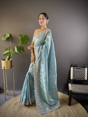 Green Thread Embroidery with Cut Border saree 1