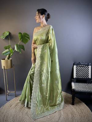 Green Thread Embroidery with Cut Border saree 2