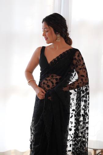 Black Aari Embroidery with Stone work saree