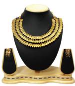 Traditional Gold Plated 3 Line Temple Coin Design Ginni Necklace Set