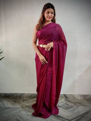 Wine Solid Weaving zari lining Ready to wear saree  1