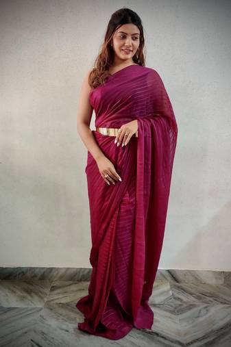 Wine Solid Weaving zari lining Ready to wear saree 
