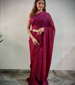 Wine Solid Weaving zari lining Ready to wear saree 