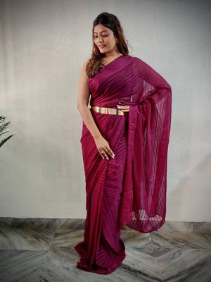 Wine Solid Weaving zari lining Ready to wear saree  2