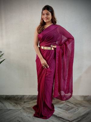 Wine Solid Weaving zari lining Ready to wear saree  3