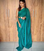 Teal Solid Weaving zari lining Ready to wear saree 