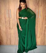Green Solid Weaving zari lining Ready to wear saree 
