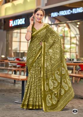 mustard modal mulcotton bagru block print saree with unstitched blouse piece 1