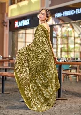 mustard modal mulcotton bagru block print saree with unstitched blouse piece 2