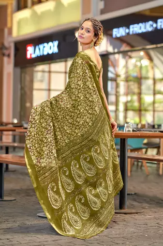 mustard modal mulcotton bagru block print saree with unstitched blouse piece