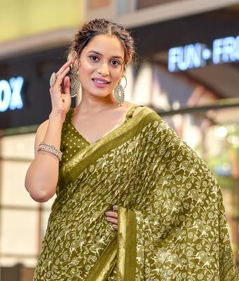 mustard modal mulcotton bagru block print saree with unstitched blouse piece 4