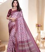 Peach pink digital print silk blend saree with blouse