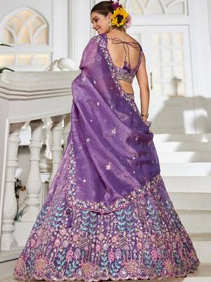 Purple Tissue sequin embroidery Semi Stitched Lehenga choli with Dupatta 2