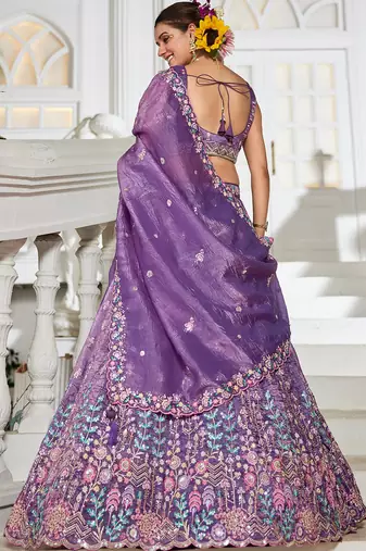 Purple Tissue sequin embroidery Semi Stitched Lehenga choli with Dupatta