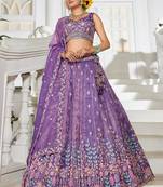 Purple Tissue sequin embroidery Semi Stitched Lehenga choli with Dupatta