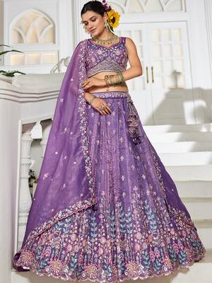 Purple Tissue sequin embroidery Semi Stitched Lehenga choli with Dupatta 4