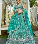 Sea green Tissue sequin embroidery Semi Stitched Lehenga choli with Dupatta