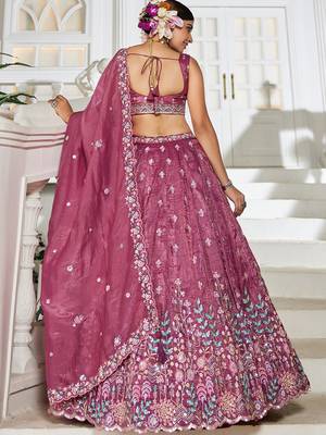 Burgundy Tissue sequin embroidery Semi Stitched Lehenga choli with Dupatta 2