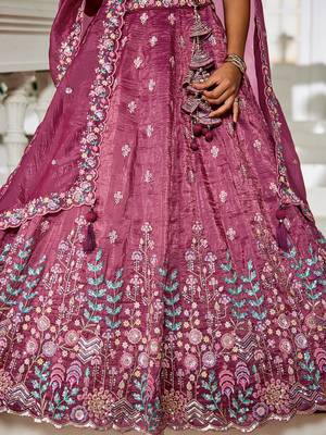 Burgundy Tissue sequin embroidery Semi Stitched Lehenga choli with Dupatta 4