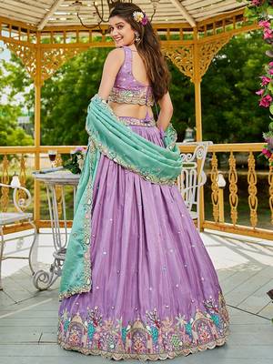 Lavender Satin sequin embroidery Semi Stitched Lehenga choli with Dupatta 2
