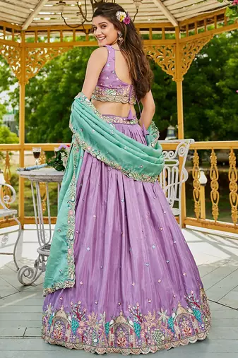 Lavender Satin sequin embroidery Semi Stitched Lehenga choli with Dupatta