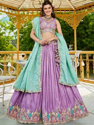 Lavender Satin sequin embroidery Semi Stitched Lehenga choli with Dupatta 1