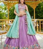 Lavender Satin sequin embroidery Semi Stitched Lehenga choli with Dupatta