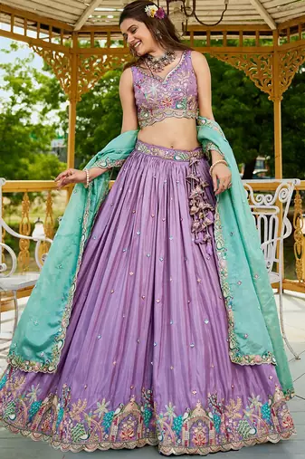 Lavender Satin sequin embroidery Semi Stitched Lehenga choli with Dupatta