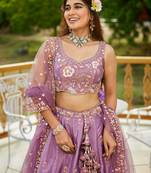 lavender Satin sequin embroidery Semi Stitched Lehenga choli with Dupatta
