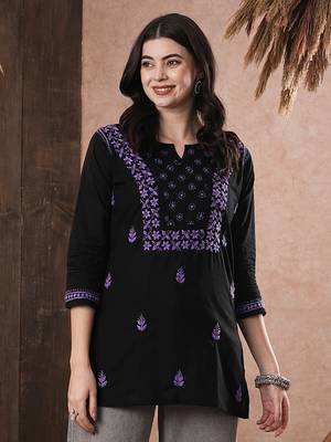 Hand embroidered black & purple cotton lucknowi chikankari women top 1