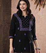 Hand embroidered black & purple cotton lucknowi chikankari women top