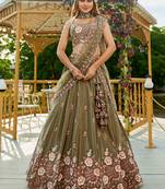 Olive Satin sequin embroidery Semi Stitched Lehenga choli with Dupatta