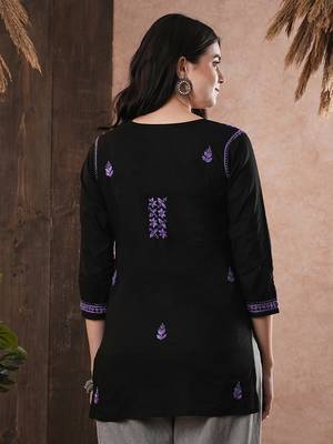 Hand embroidered black & purple cotton lucknowi chikankari women top 2